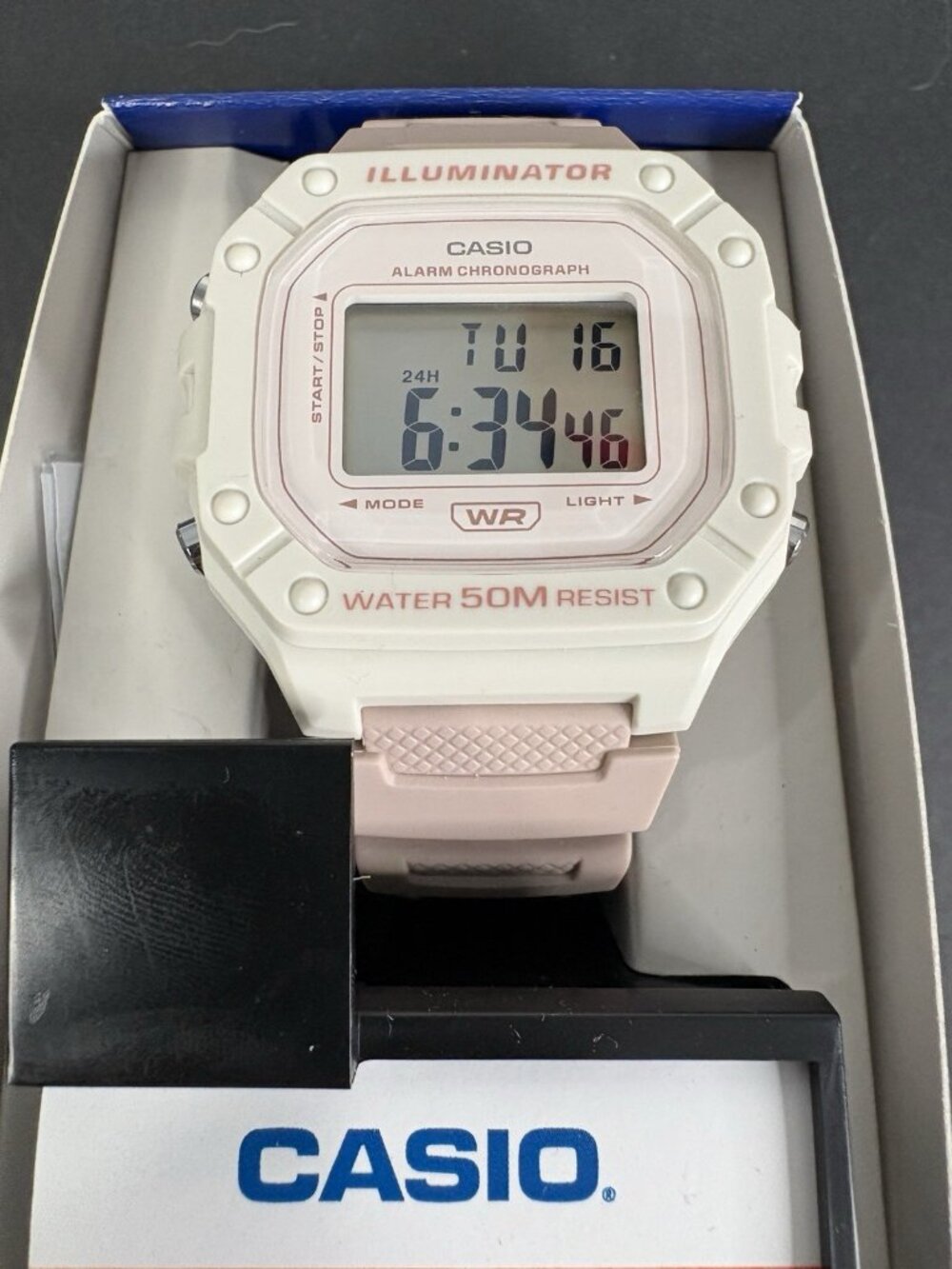 Casio Illuminator 3224 W-218H Women’s Watch 42mm Digital White Pink Unused